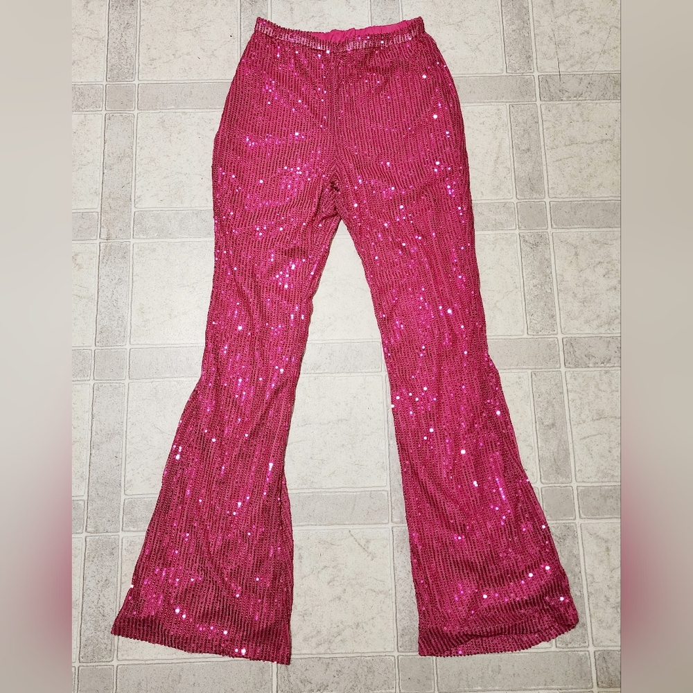 Pink Sequin Flare Pants
